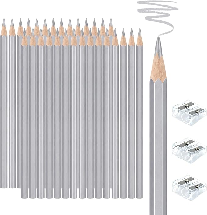 30 PCS Silver Colored Pencils, Pre-sharpened Professional Wooden Art Pencils Set for Artists Painting | Premium Drawing Sketching Supplies