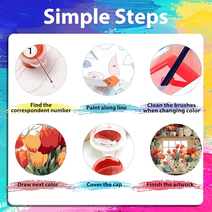 xcemhil Flowers Paint by Numbers Kit for Adults Beginner, Flowers Paint by Number for Adult, Acrylic Paint by Numbers Kits Suitable for Home Wall Art Decor Gifts 16x16 Inch