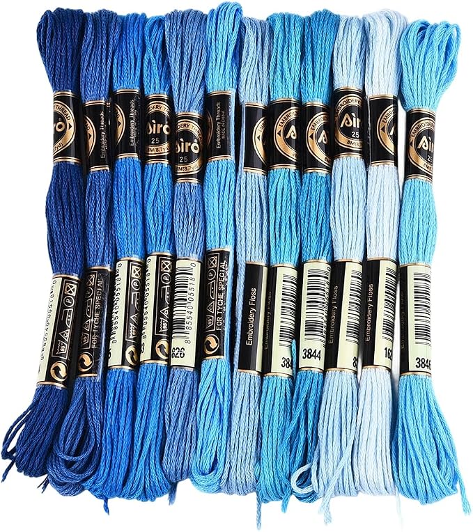 12 Skeins Blue Gradient Embroidery Thread Floss for Hand Sewing