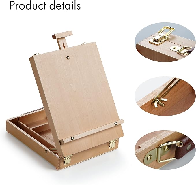 ARTIFY Adjustable Beechwood Tabletop Painting Easel, Wooden Sketch Box Easel, Desktop Artist Easel for Drawing (Easel Box)