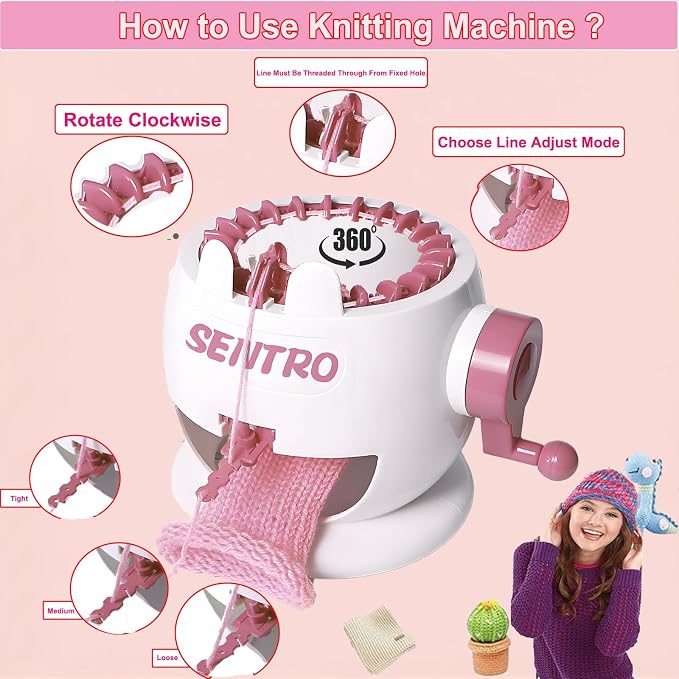 PKHOUHYI Sentro 22 Knitting Machine, Sentro 22 Needles Knitting Machine Automatic Circular Weaving Spinning Knitting Loom Machine Kit for Adults and Beginners for Kintting Toys/Scarf/Hats/Sweater
