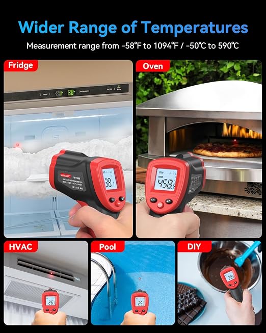 Wintact Infrared Thermometer, Digital Surface Temperature Gun -58℉ to 1094℉ | Laser Temp Gun for Cooking Food, Pizza Oven, Flat Top Grill, Griddle, Soap Making, Reptile