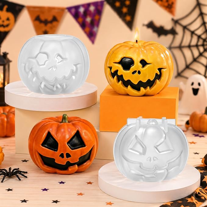 Halloween Candle Mold, 2 Pack Ghost Face Pumpkin Silicone Molds | Halloween Silicone Molds for Epoxy Resin Casting, Candle Soap Making, DIY Gift Plaster Craft,Halloween Party Home Decorations