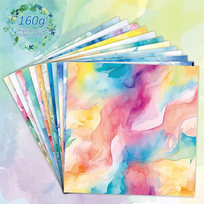 Konsait 24 Sheets Flower Scrapbook Paper 12x12 Watercolor Pattern Paper Double Sided Floral Cardstock Craft Papers for Card Making Kit Origami Papers Romantic Scrapbook Supplies