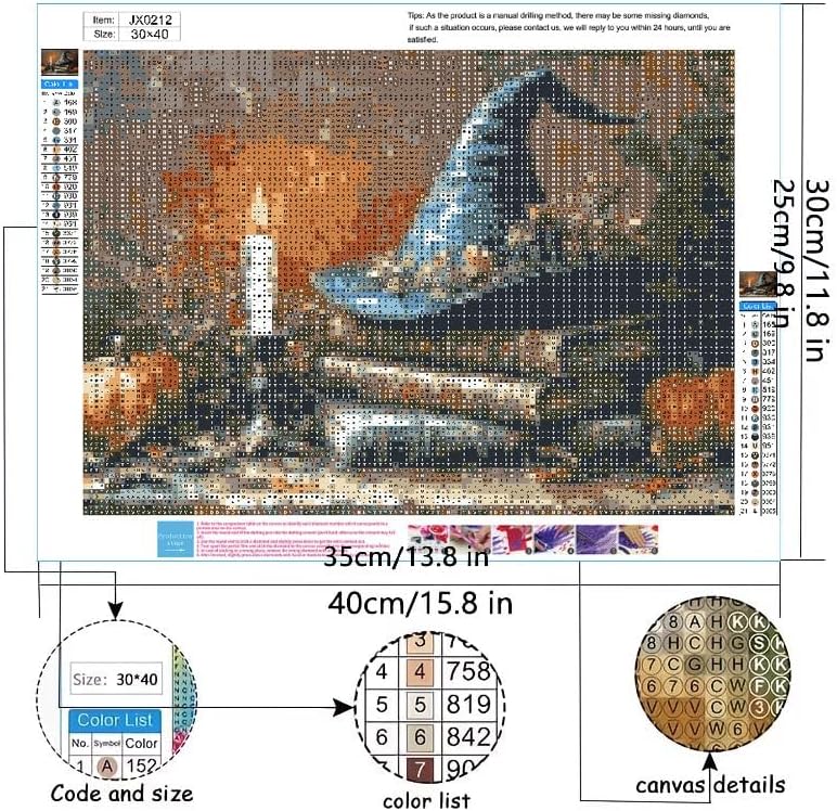 KYOQFVN Halloween Diamond Art Kits for Adults - Witch Hat Diamond Painting kit for Adults - Full Drill Round Gem Art 5D Diamond Dots for Home Wall Decor 12x16inch