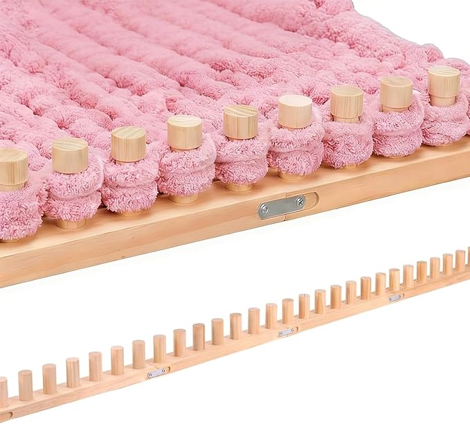 Helihuo 65”Wooden Loom for Chunky Blanket, Long Installation Free and Adjustable Foldable Portable Extra Loom, Beginner-Chunky Knitting for Beginners and Home Decoration (65”)