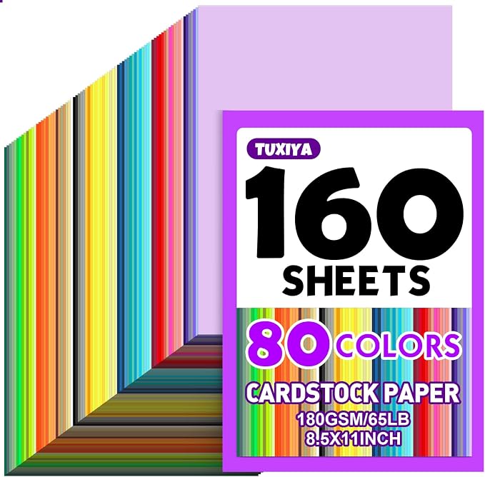 TUXIYA 160 Sheets 8.5" X 11" Colored Cardstock, 80 Colors Card Stock