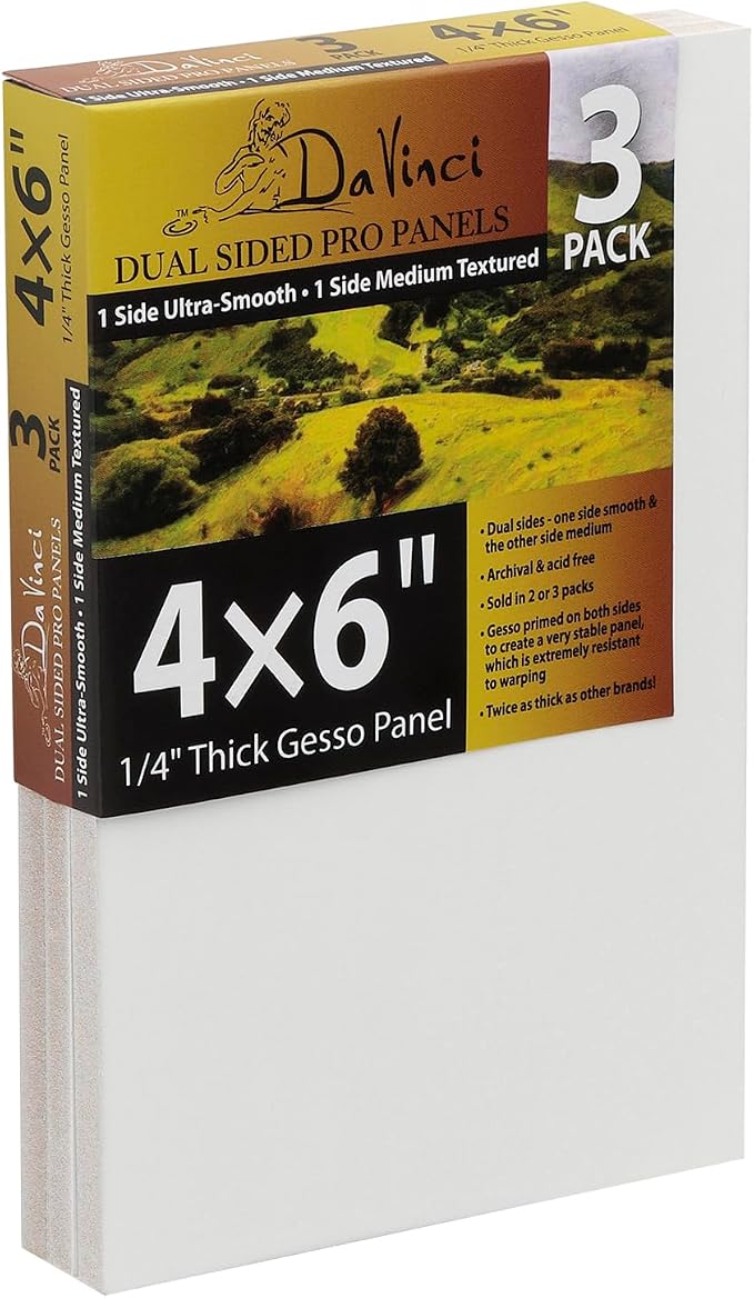 Jerry's Artarama Da Vinci Dual Sided Pro Panel Board - 3-Pack, 4x6" 6mm Deep Panels for Painting - Archival, Acid-Free Art Supplies - Ultra-Smooth & Medium Textured Paint Surfaces