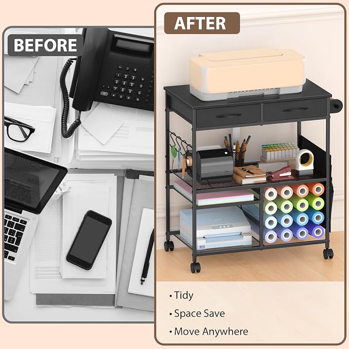 Mobile Craft Cart with Vinyl Roll Holder, Crafting Table Accessories Holder