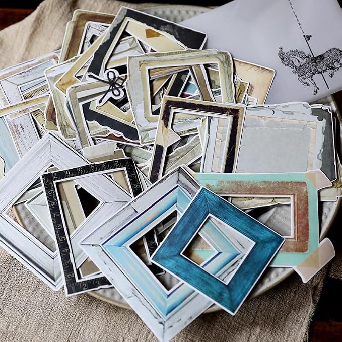 CATaireen Vintage Junk Journal Ephemera Scrapbooking Supplies Translucent Vellum Paper Stickers Card Making Decal Art Aesthetic for Adults (Ephemera Frame)