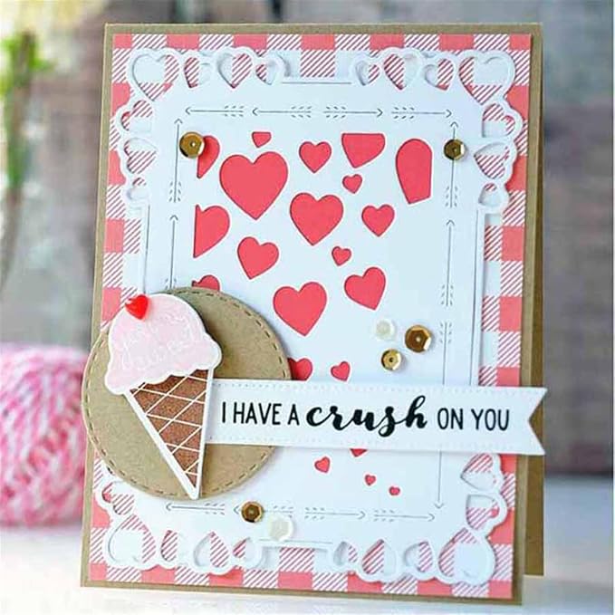 Cutting Dies 3D Background Frame Metal Stencils Scrapbooking Tools DIY Craft Carbon Steel Embossing Template for Paper Card Making Album Arts Supplies (Frame 9-heart 10.5x13.3cm)