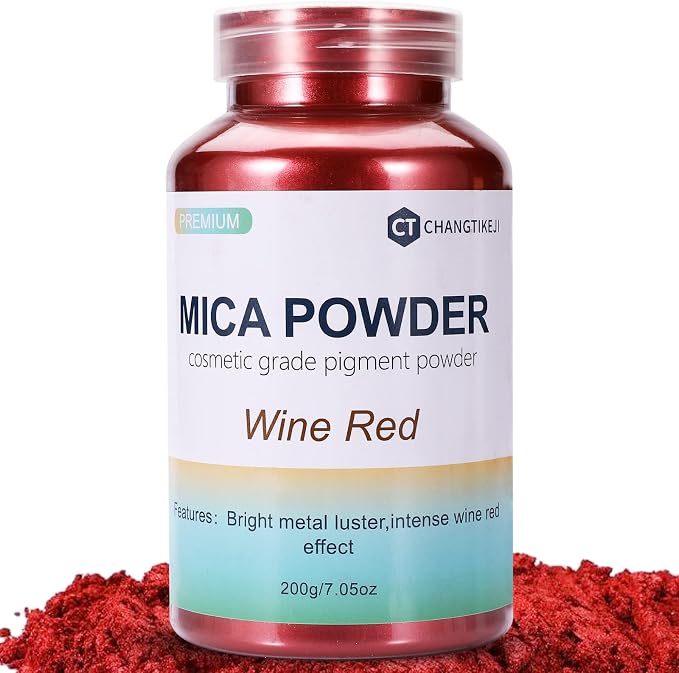 Mica Powder,7.05OZ（200g）,Wine Red Mica Powder Pigment for Epoxy Resin，Lip Gloss，Paint，Dye，Soap Making，Nail Polish,Candle Making,Bath Bombs(Wine Red)