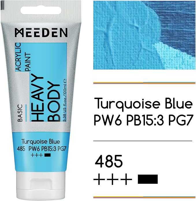 MEEDEN Acrylic Paint Turquoise Blue: 100ml/3.38oz x 2 with Titanium White | Heavy Body Artist Acrylic Paint Set for Canvas, Wood & Craft, Non-toxic Creamy Art Paint with Titanium White for Mixing