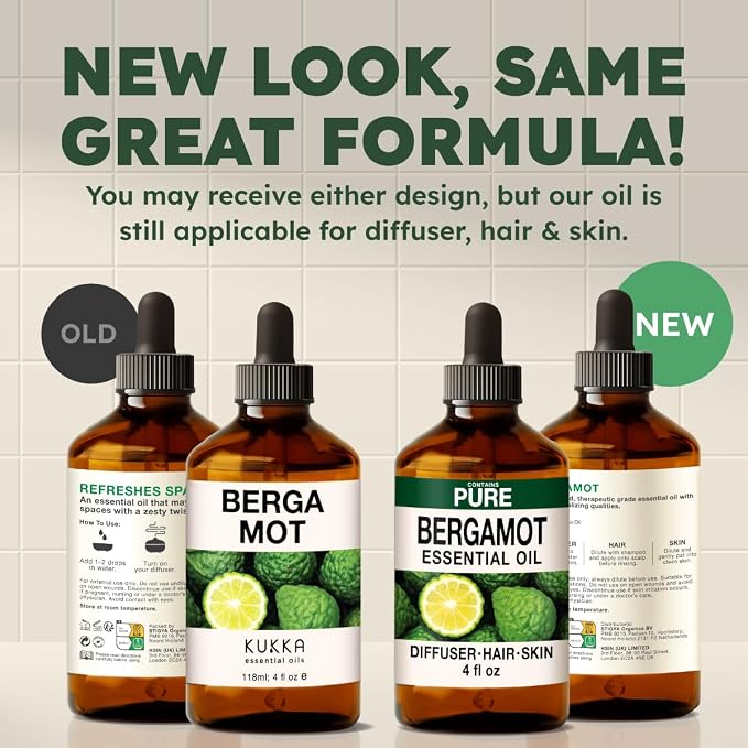 100% Pure Bergamot Oil - 4 Fl Oz Bergamot Essential Oil for Hair, Skin, Diffuser, Aromatherapy & DIY Soap Making Scent (Pack of 2)