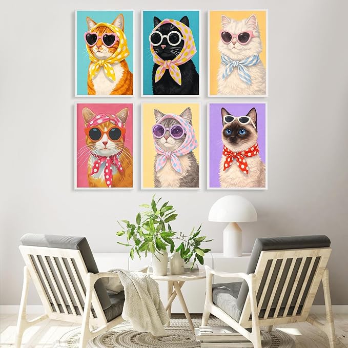 Axquilon 6 Packs Cat Paint by Numbers for Adults Beginners 8x12 Inch