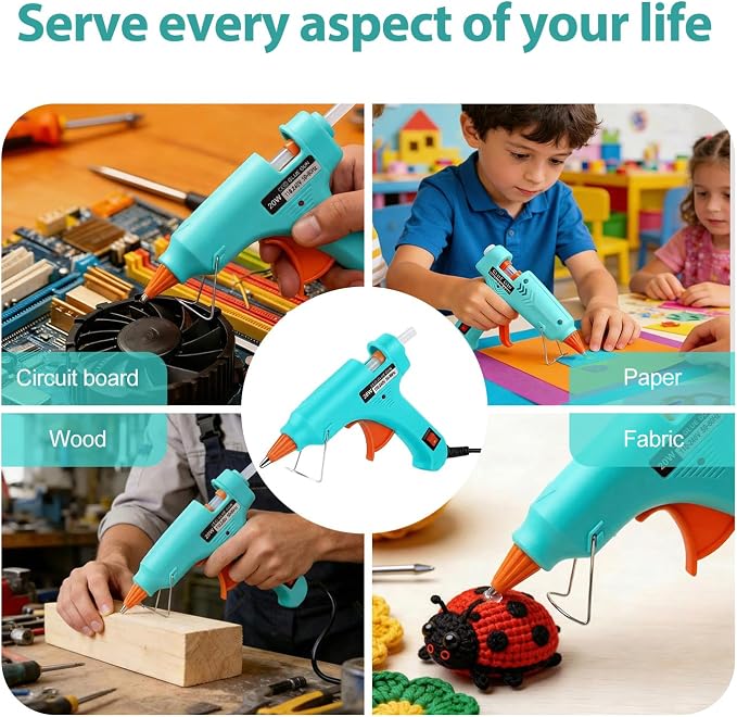 Mini Hot Glue Gun Kit with 10 Sticks 20W Fast Heating Craft Tool - | Quick Melt Set for DIY Art, Home Repair & School Projects. Lightweight, Easy Use. (Blue)