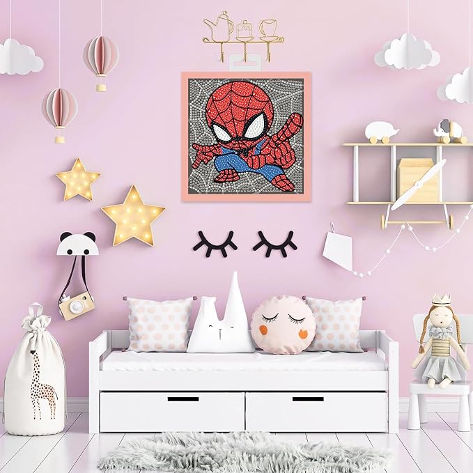 Sretoul 4 Pack Cartoon Diamond Art Kits for Kids 6X6 inch Without Frame | Cartoon Diamond Art Painting Kits for Girls, Crafts for Kids Ages 4-8 Cute Gem Arts for Kids Ages 4 8 12 for Home Wall Decor
