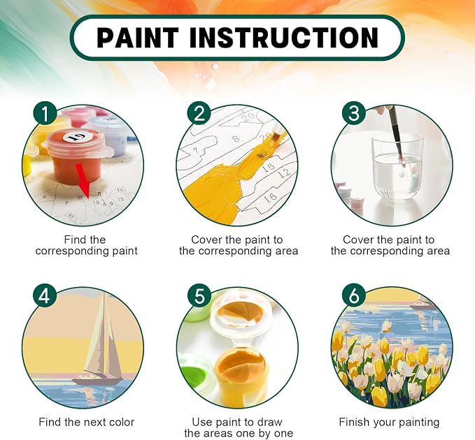 Framed Paint by Numbers Kit for Adults Beginner & Kids Age 8-12, Easy Flowers Adult Paint by Number Kits on Canvas, DIY Acrylic Watercolor Oil Paint by Number for Adults Landscape for Gift 8x12 Inch