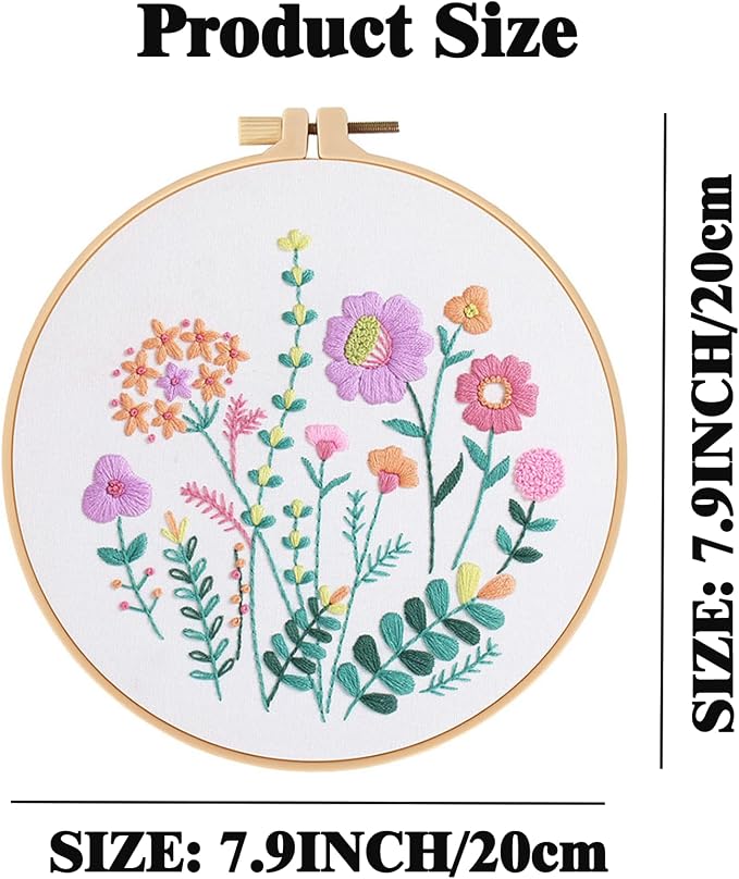 GLTAYLMY 3 Pack Embroidery Starter Kit for Beginners Stamped Cross Stitch Kits with Cute Flowers and Plants Patterns with 1 Embroidery Hoop and Color Threads for Adults