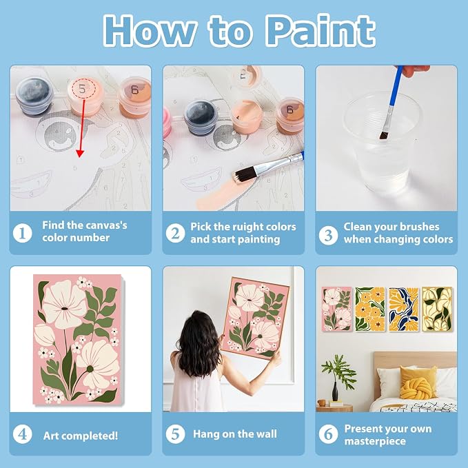 Flower Paint by Number for Adults, Paint by Numbers Kit for Adults 8x12 in