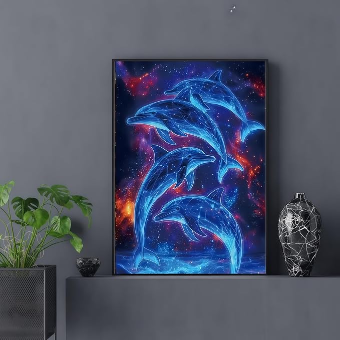 Dolphin 5D DIY Diamond Painting Kits for Adults Gem Art Kits | Diamond Art Kits for Beginners, Full Drill Dot Painting for Home Wall Decor11.8 x15.7 Inch