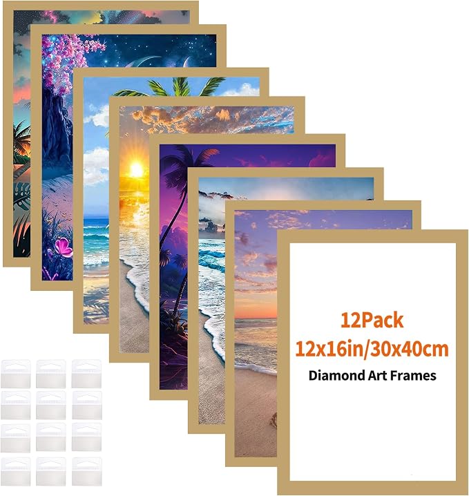 Diamond Art Frame 12x16 Inch - Diamond Frames 30x40 cm Painting Suitable for 10x14inch Picture, Diamond Frame Magnetic Self-Adhesive,Suitabble Frames Painting for Wall Window Door - 12 Pack (Gold)