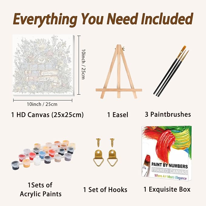 AUKELHJ Framed Paint by Numbers Kit for Adults, Book, 10x10 inch