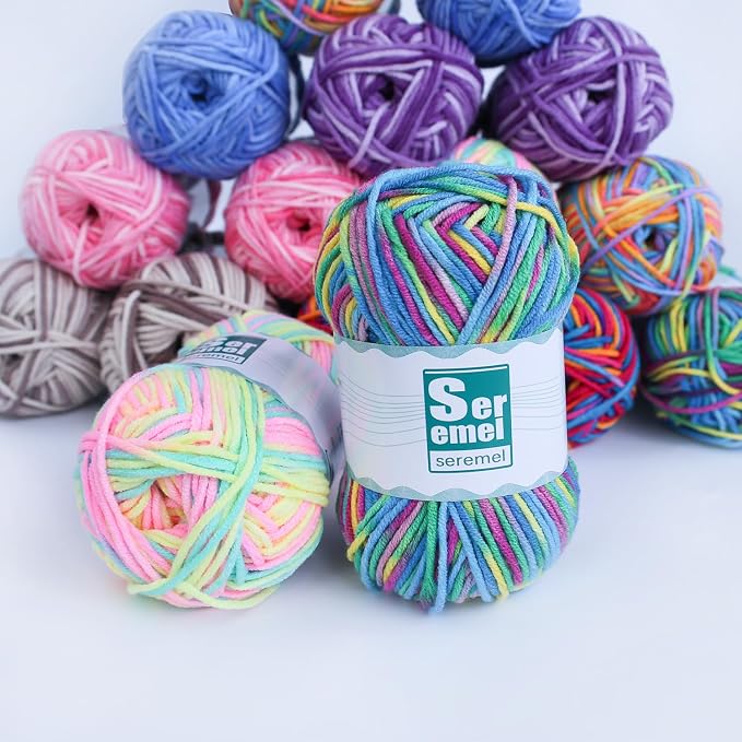 2 Pcs （2 * 48g/2 * 142yards） Crochet/Knitting Rainbow Yarn,Multicolor Variegated 100% Acrylic Yarn,Crochet Yarn for Beginners,Soft Yarn for Crocheting Blanket and Handicraft Mini Project (Sky Blue)