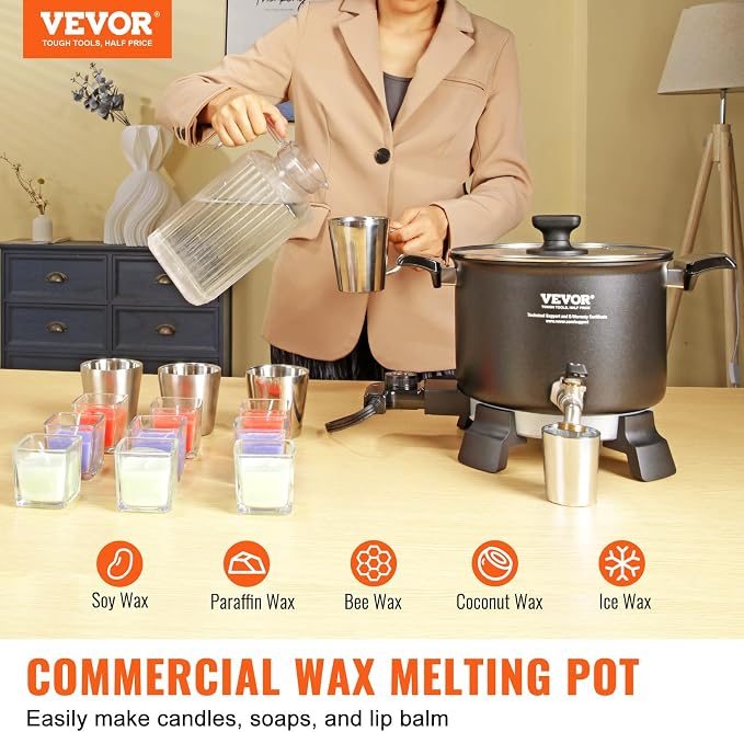 VEVOR 8Lbs Wax Melter for Candle Making, Large Electric Wax Melting Pot, 4-Level Temperature Control, Easy Pour Spout Easy Clean for Candle Soap Cream Beauty Bulk Production Business or Home ASIN
