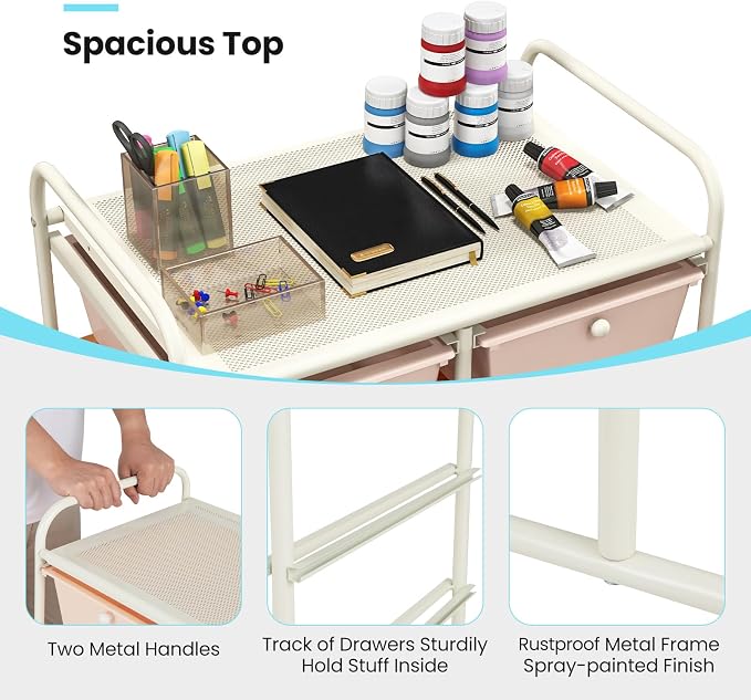 Giantex 10 Drawers Rolling Cart, Classroom Organizers, Storage Cart with Wheels, for Teacher Office Home School Supplies Tool Craft Art Paper, Multicolor