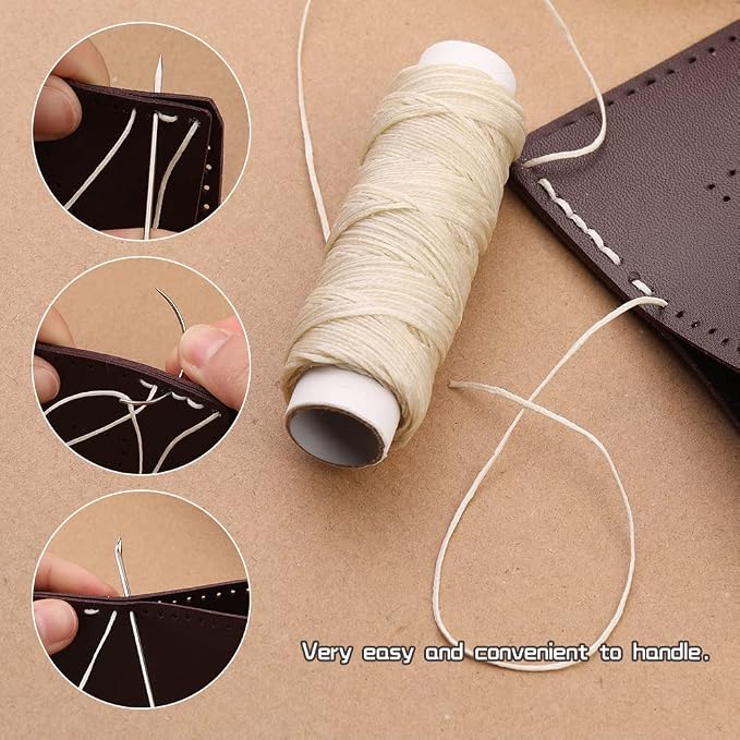Waxed Thread with Needles 32 Yards, 150D Flat Sewing Waxed Thread
