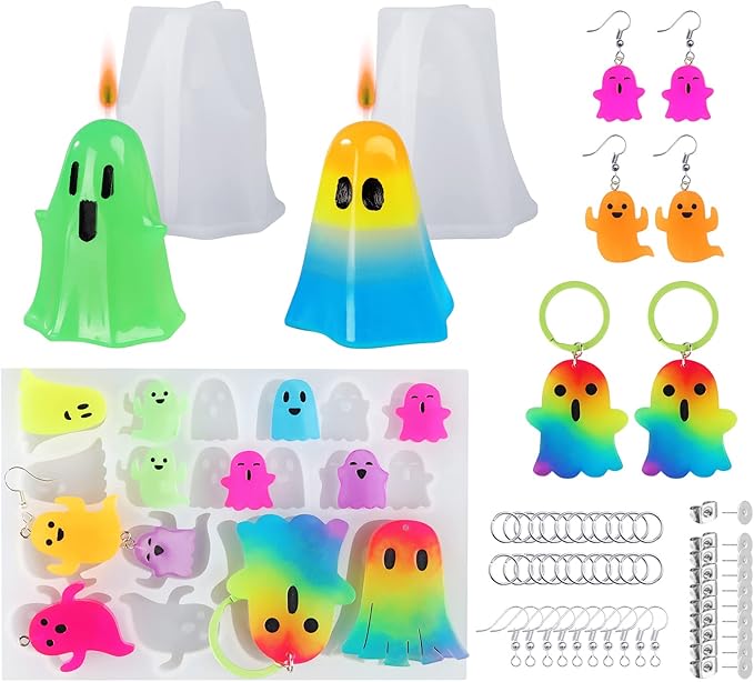 LET'S RESIN Ghost Shape Resin Earring Molds, Silicone Molds for Epoxy Resin | with Earring Accessories, Jump Rings, Epoxy Resin Molds for DIY Keychain, Halloween Decoration, Gifts