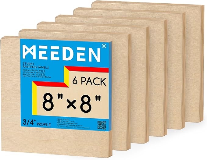 MEEDEN Unfinished Wood Canvas Board:8x8 Canvas Panel Pack of 6