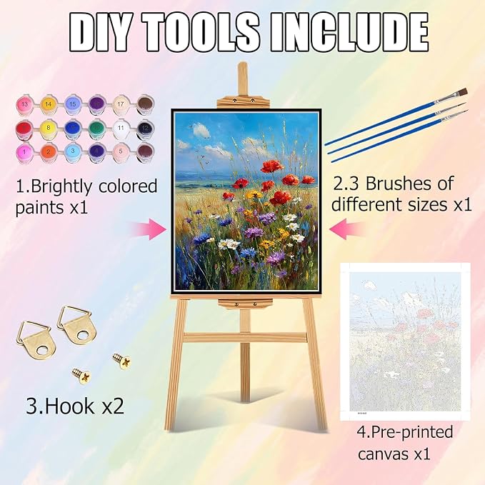 mrpwnle Paint by Numbers Kit for Adults, Wild Flowers Paint by Numbers Kits | Flowers Paint by Number Adult Easy Canvas Paint by Numbers for Adults DIY Oil Painting Kits for Home Decor Gifts 16x20in