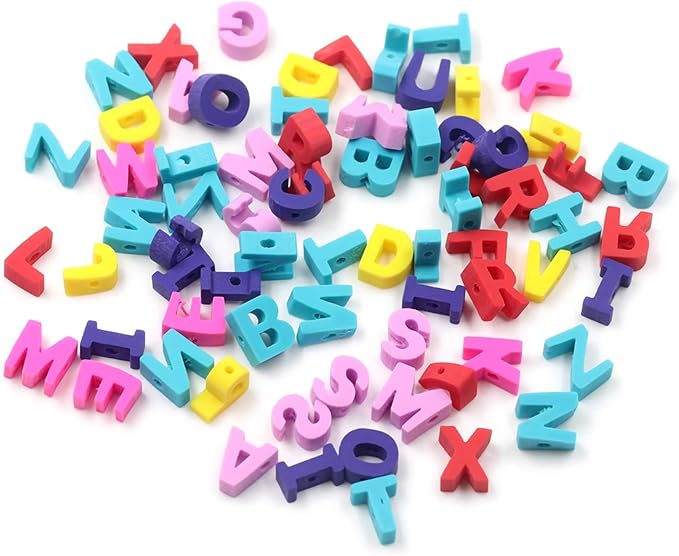 100 Pcs 3D Letter Polymer Clay Beads Mixed Heishi Spacer Beads Supplies for DIY Bracelet Earring Necklace Jewelry Making