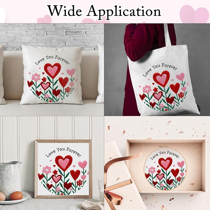 Nuberlic Valentine Embroidery Kit for Beginners Adults | Heart Floral Design Starter Cross Stitch Kit DIY Needlepoint with Hoop, Pre-Printed Fabric, Threads & Step-by-Step Guide
