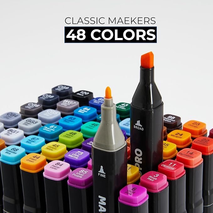 Alcohol Markers Set, Alcohol Based Dual Tip, Broad and Brush Tip for Adult Coloring Books, Drawing, Sketching (48)