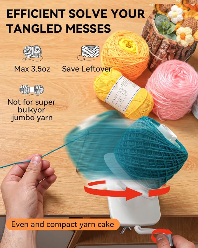 SPEENSUN 3.5 OZ Manual Yarn Cake Winder, Low Noise Spinner for Crocheting | ABS Ball Maker with Non-Slip Table Clamp, Easy Install Knitting Tool, Smooth Operation for Yarns Below Size 5