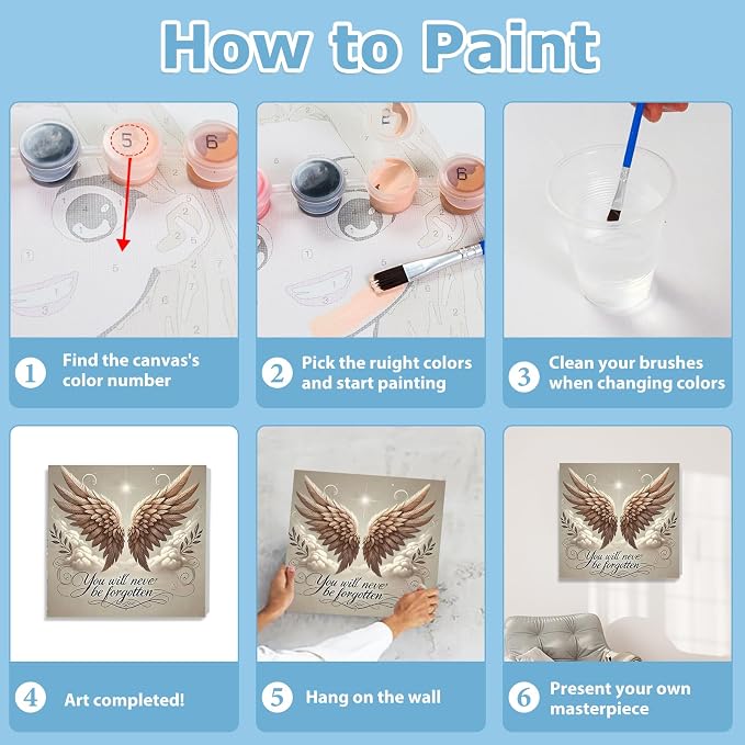 Paint by Numbers Kit for Adults Beginner, Wing Paint by Numbers 10x10 Inch | Framed Paint by Numbers Kit for Adults Beginner with Easel, Acrylic Painting by Numbers, DIY Crafts for Gifts or Home Decor