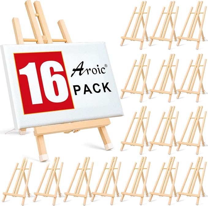 16 Pack 15 Inch Wood Easels, Easel Stand for Painting Canvases and Crafts | Tripod, Painting Party Easel, Kids Student Tabletop Easels for Painting, Portable Canvas Photo Picture Sign Holder