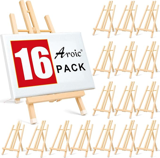 16 Pack 15 Inch Wood Easels, Easel Stand for Painting Canvases and Crafts | Tripod, Painting Party Easel, Kids Student Tabletop Easels for Painting, Portable Canvas Photo Picture Sign Holder