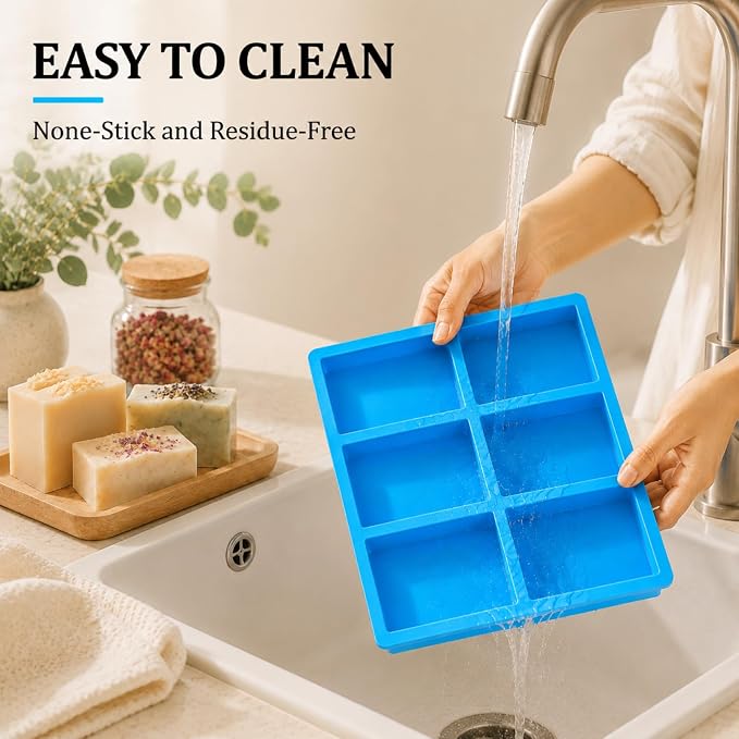 SJ Rectangle Soap Mold Set, 3-Pack 6-Cavity Silicone Soap Molds | For Homemade Craft Soap, Jelly, Chocolate & Ice Cube Trays, Food Grade Silicone, Easy Release, Reusable