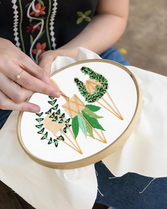 Santune 3 Sets Embroidery Kit for Beginners Needlepoint Cross Stitch Kits for Adults,Stitch Learning DIY Sets with Instruction Video,Stamped Floral Patterns,Hoop,Threads,Sewing Kit