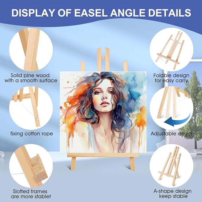 ESRICH 8 Pack 11.8" Wood Easels, Tabletop Easel for Painting | Painting Party, Displaying Canvas, Kids Student Table School Desktop, Portable Canvas Photo Picture Sign Holder
