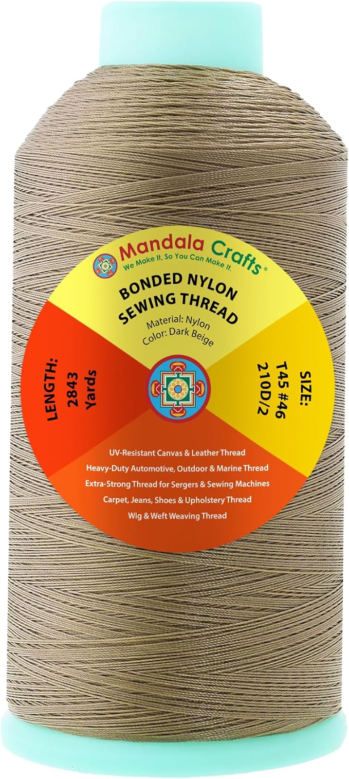 Mandala Crafts Size 46 210D T45 Dark Beige Bonded Nylon Thread, 2843 YDs