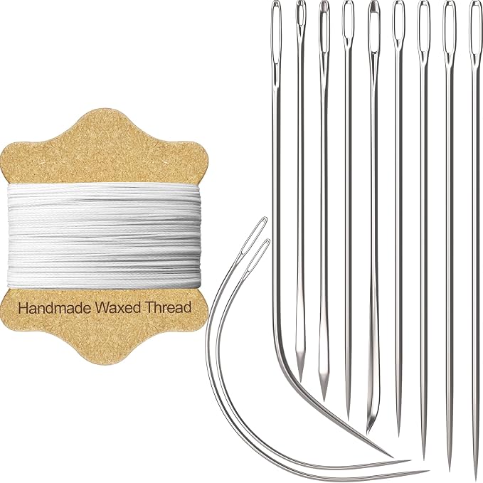 VONEEDL Upholstery Repair Kit: Waxed Sewing Thread (White Color) & Heavy Duty Needles (11 PCS) for Leather, Canvas & Quilting Thread