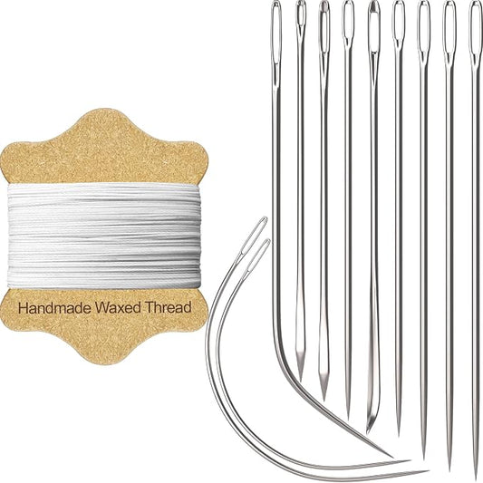 VONEEDL Upholstery Repair Kit: Waxed Sewing Thread (White Color) & Heavy Duty Needles (11 PCS) for Leather, Canvas & Quilting Thread