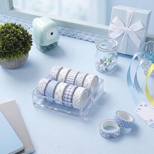 12 Rolls Floral Washi Tape Set,Blue and White,Floral | Watercolor Flowers Design for Scrapbook Journal DIY Craft School Supplies, 15 mm Vintage Decorative Masking Washi Tapes