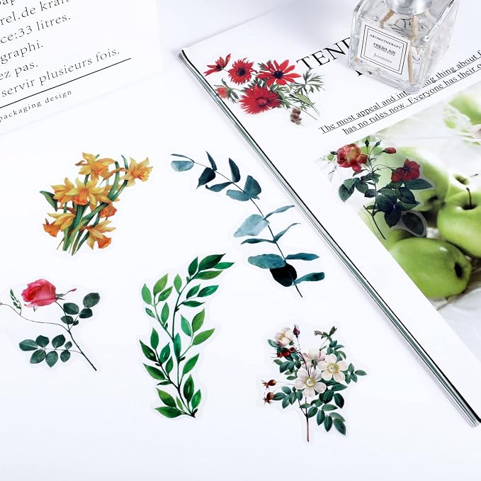 80 Vintage Flower Stickers for Scrapbooking, Self-Adhesive | Self-Adhesive Paper Stickers For Journals, Cards, Letters, Laptops, And Diy Decor