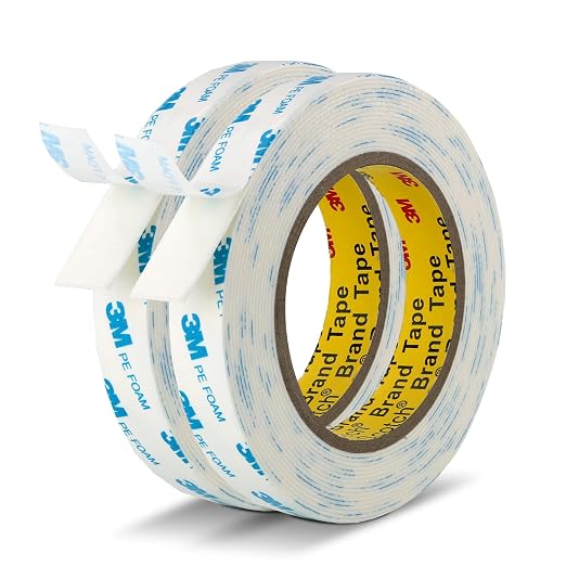 3M Double Sided Tape, 3/4" x 18Ft Foam Tape, 1600T, White, 2 Pack